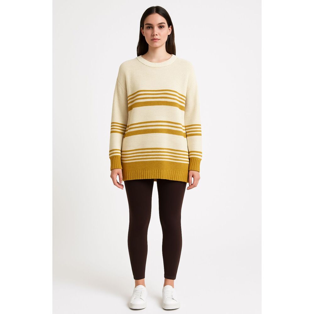 BDG Zoe Sweater Cream Mustard Striped Oversized Tunic Small Indie Grunge